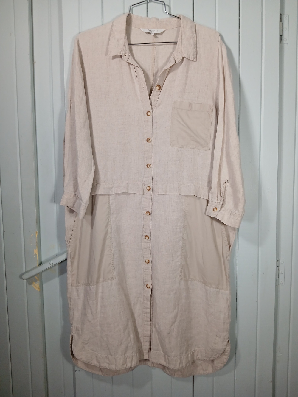 Part Two Light Beige Button-Down Linen Shirt Dress